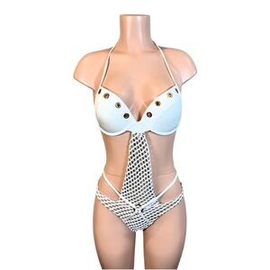 Beach Bunny White and Black Bikini with Gold Accents